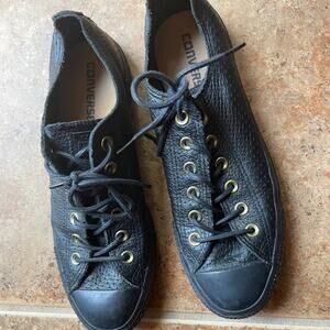 Converse All Star black on black leather sneakers unisex 7.5 M Sz 9.5 W